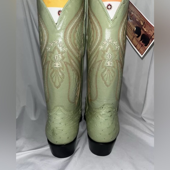 El General Cowboy Boots Exotic Leather Green Genuine Ostrich Skin Mens Sz 7 - Picture 2 of 4